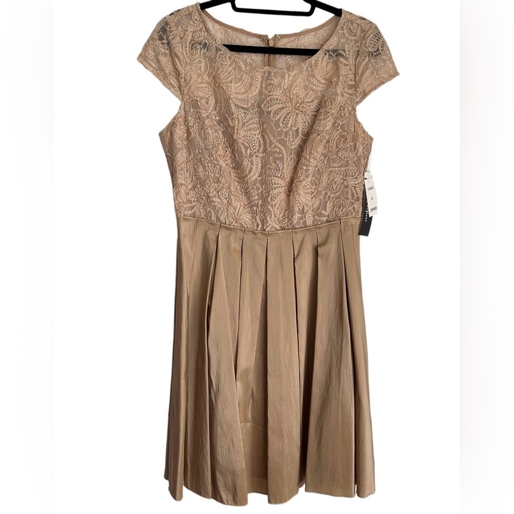 NWT S.L. Fashions Mesh Paperbag Midi Dress- Champagne Gold/ Size 12